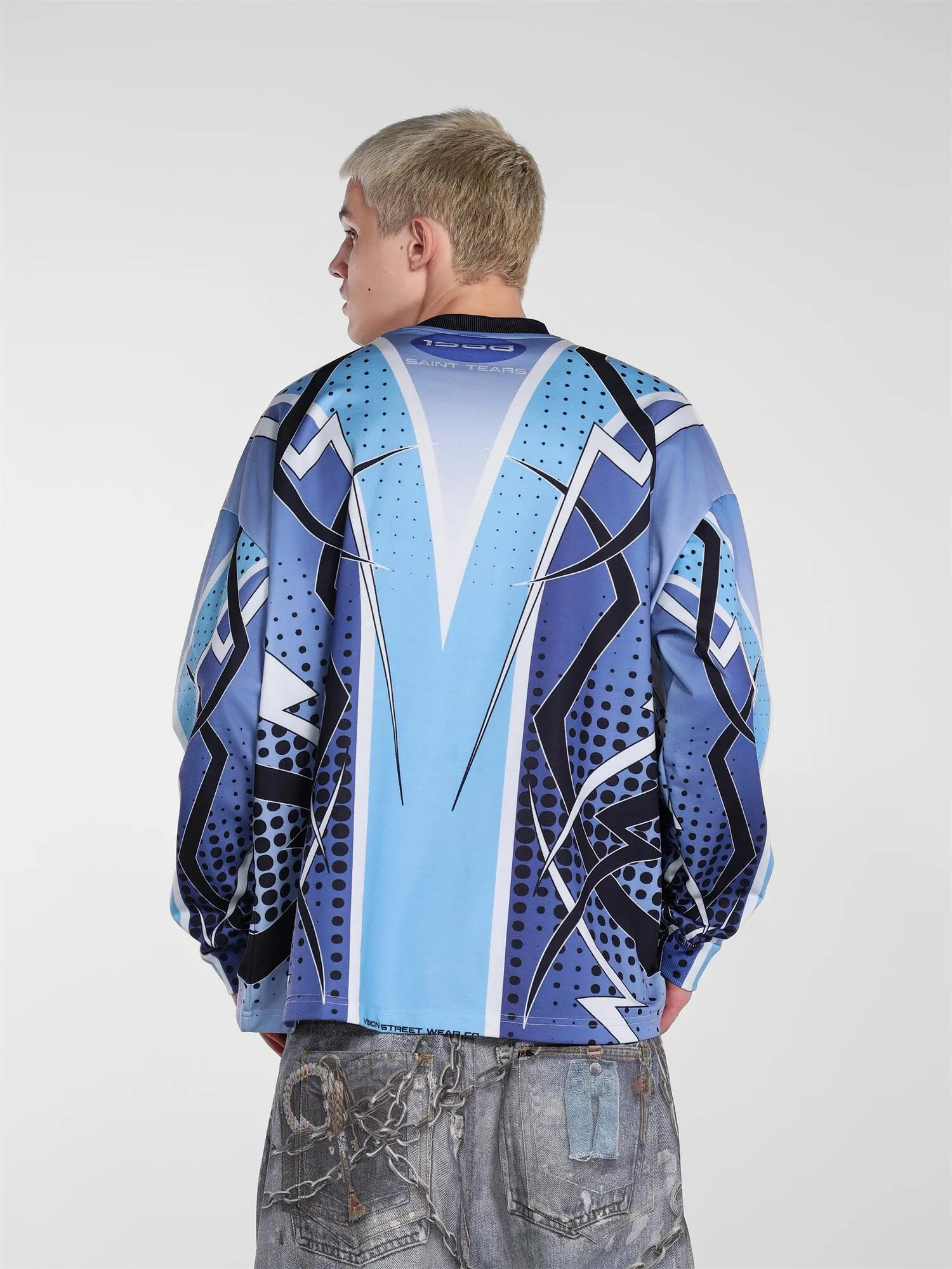 Saint michael tears all-over printed long-sleeved vintage autumn and winter T-shirt Style number: 120 Size: M L XL Wholesale price: 136 Color: blue pink